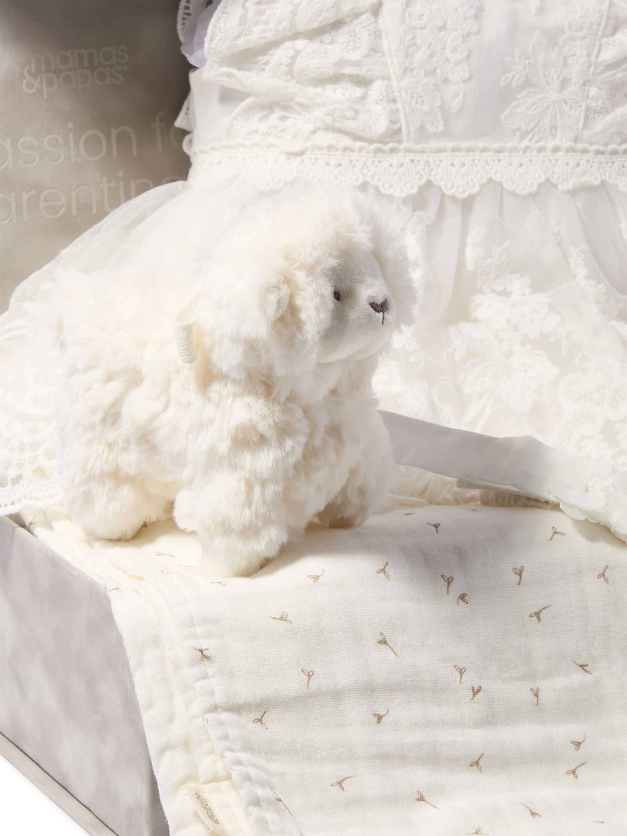 Lace Frill Romper Baby Gift Set with Muslin Blanket, Headband & Lamb Chime image number 2